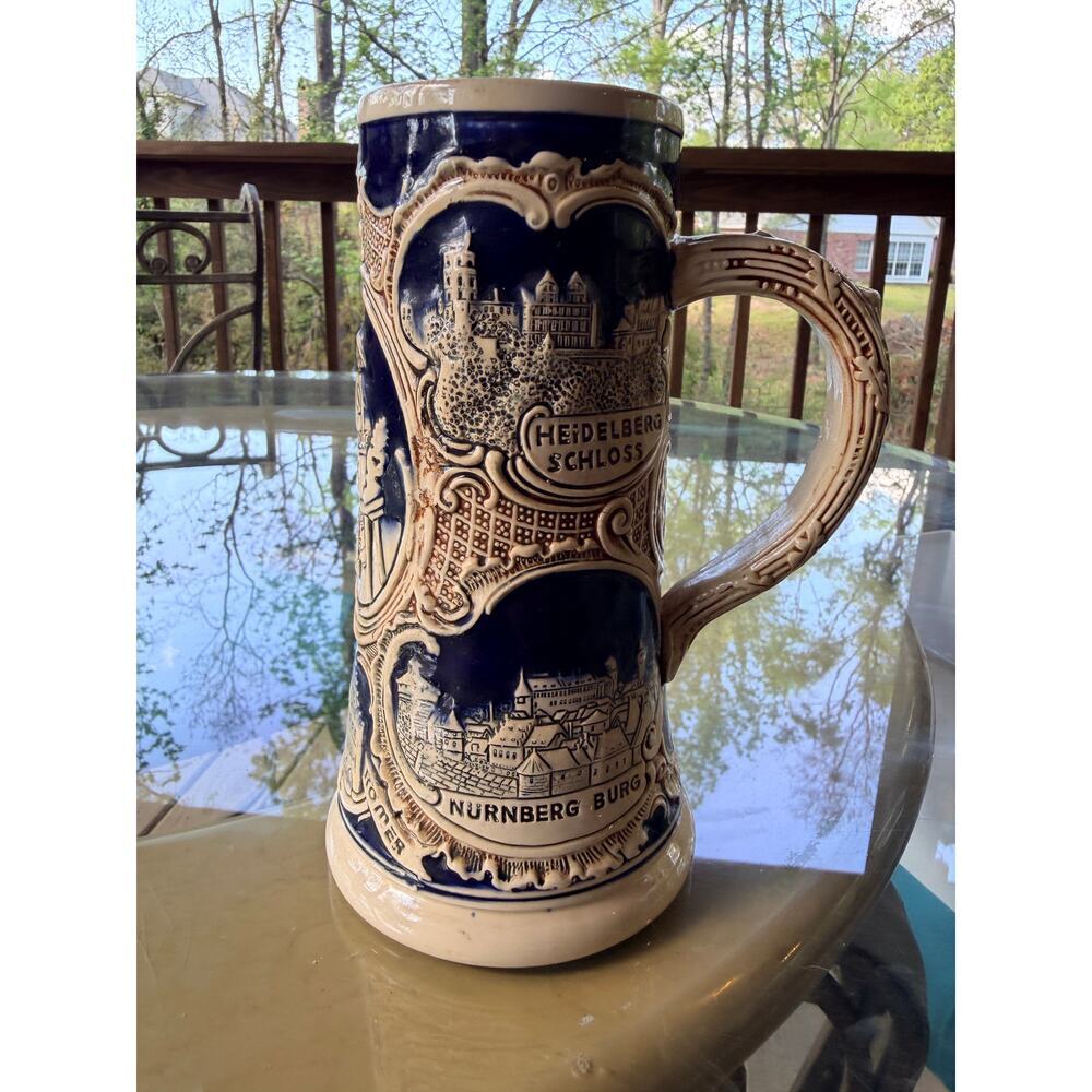 Vintage German Stoneware Beer Stein Marzi & Remy RARE Castle Relief